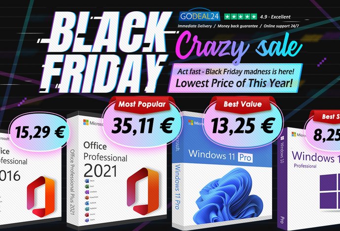 Photo Black Friday výpredaj 2024: Získajte doživotné licencie na balík Microsoft Office už od 15 € a Windows 11 od 10 € na Godeal24!